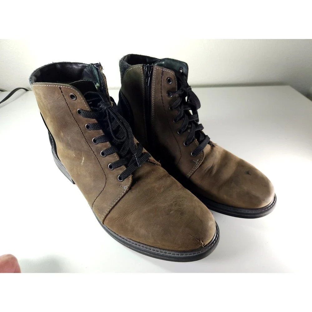 Overland Clement Men’s 11 Leather Boots Wool Lined Waterproof Brown Side Zip